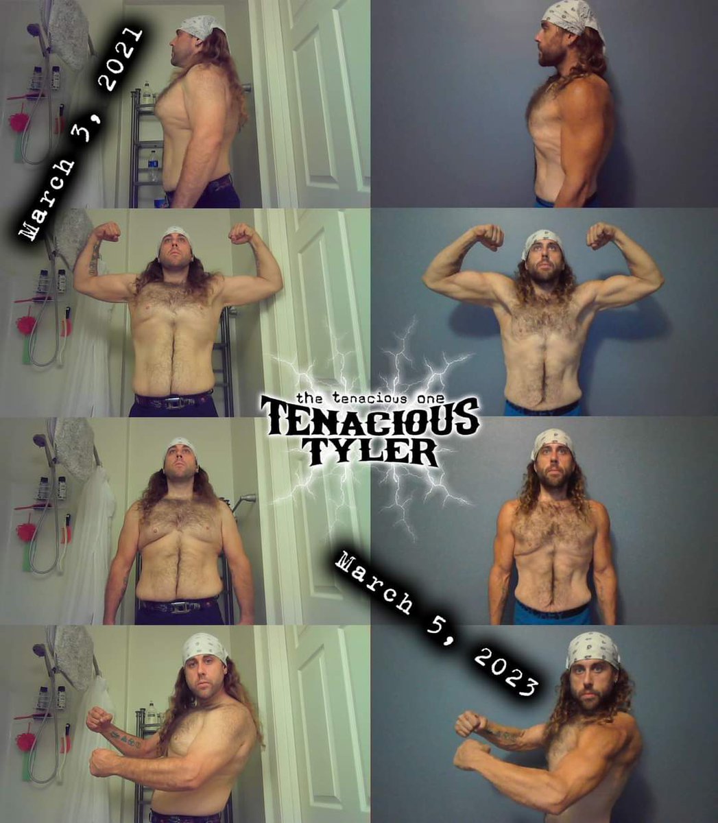 tenacious1tyler's tweet photo. 2 year progression photos. 2021 was already after losing over 100 pounds. In 2009 I was about 350. Today I'm at 185. With The Tenacity, vitamins, prayers, a bit of madness and ddp yoga, you 2 can be like The Tenacious One, Brother! @TNADixie @DDPYoga @RealDDP #tenacious4life https://t.co/KCSFKKmX88