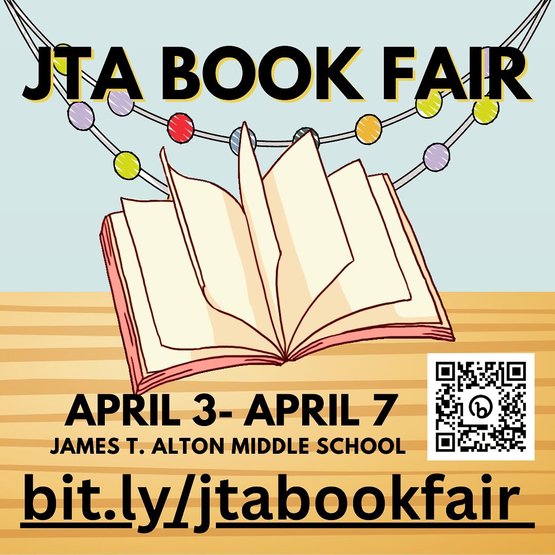 JTA will be hosting our first Book Fair in almost a decade! We invite all of our Trojan Nation of Families to visit the Biyt.ly in the image to see all of the amazing things offered! Our Book Fair will be in the JTA Library Media Center from April 3rd-7th!