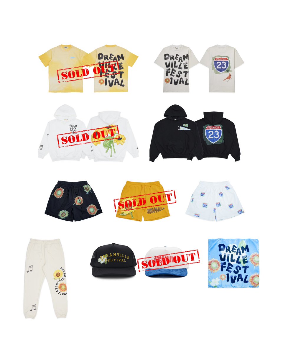 Dreamvillefest's tweet photo. Thank y’all for rocking with this year’s merch! 🌻 All orders have been shipped, and tracking has been emailed. ✅ Also, a new hat just hit the site. 👀 Get the last of the pre-order before it's gone and get your gear to wear to #DreamvilleFest2023! 📫 https://t.co/hapBNI9X2U