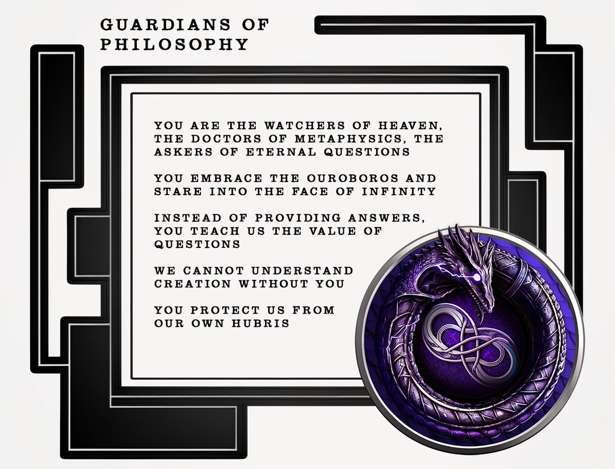 AnotherPath42's tweet photo. Exciting news! 

We've just revealed the 5th of our 12 clans: The Guardians of Philosophy. If you're passionate about deep thinking and contemplation, this one's for you. 

Join us on our journey of discovery!

#NFts #PhilosophyLovers https://t.co/Ce0Qik0AJ4