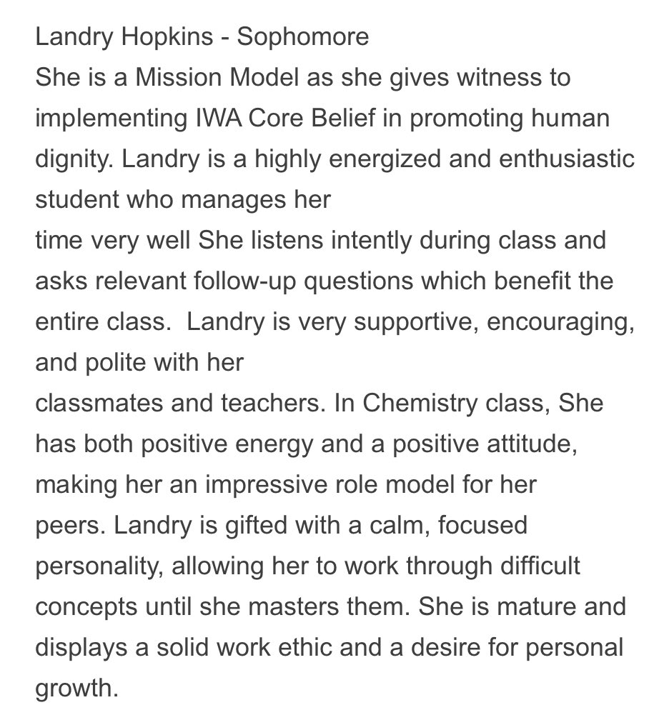 IncarnateSoccer's tweet photo. Congratulations to our very own Landry Hopkins on being named February’s Mission Model for the sophomore class! #womanoftheword https://t.co/SSPK8hQ7pz