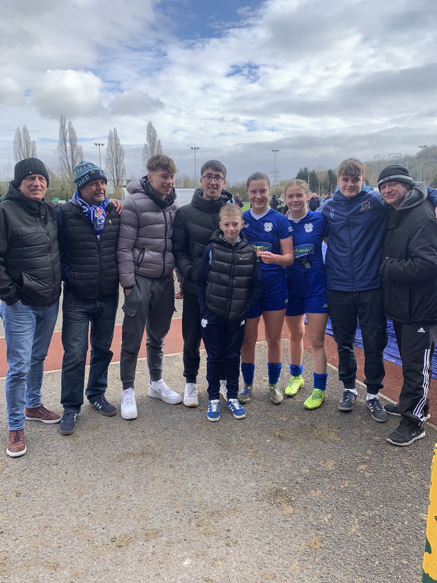 Big shout out to the gang from <a href="/FFardre/">Llantwit Fardre F.C.</a> who came to support <a href="/megbowen05/">Megan Bowen</a>  and <a href="/CollieEliza/">Eliza Collie💫</a> today and watch them win the <a href="/AdranLeagues/">Genero Adran Leagues 🏴󠁧󠁢󠁷󠁬󠁳󠁿</a> Llantwit was were it all started for these two with women’s football!! 💙💙💙💙