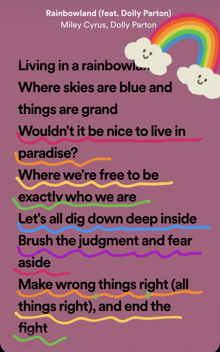 melissatempel's tweet photo. Why Rainbowland? My guess: 
The beautiful LYRICS. Because saying an ARTIST is controversial would be a very slippery slope and they wouldn’t want to go there. Amirite? @MileyCyrus @DollyParton @waukeshaschools #rainbowland https://t.co/TRtImB8c1R
