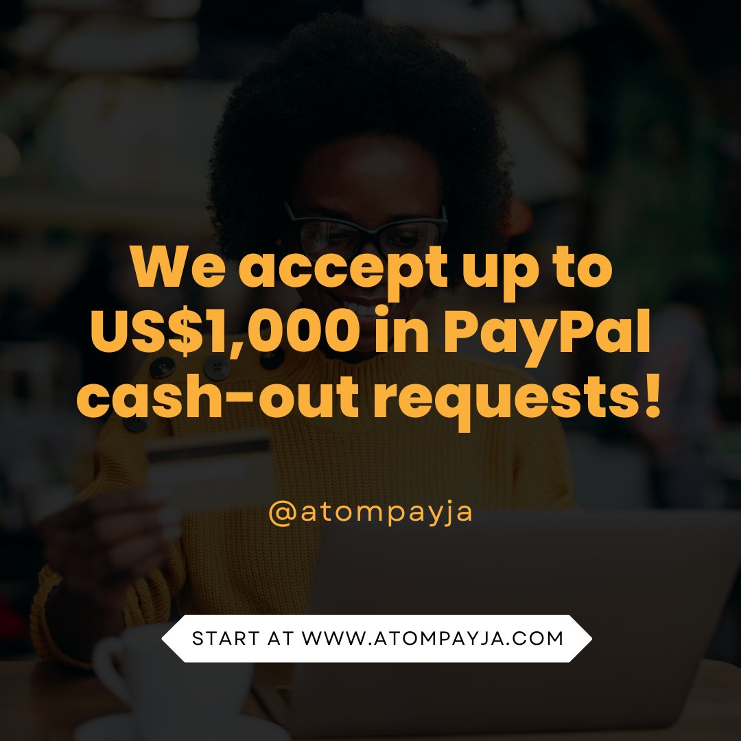 In case you needed the reminder 🙏 

Get started at atompayja.com

#paypaltojmd #paypalcashout #paypalfunds #paypaltojamaicanaccount