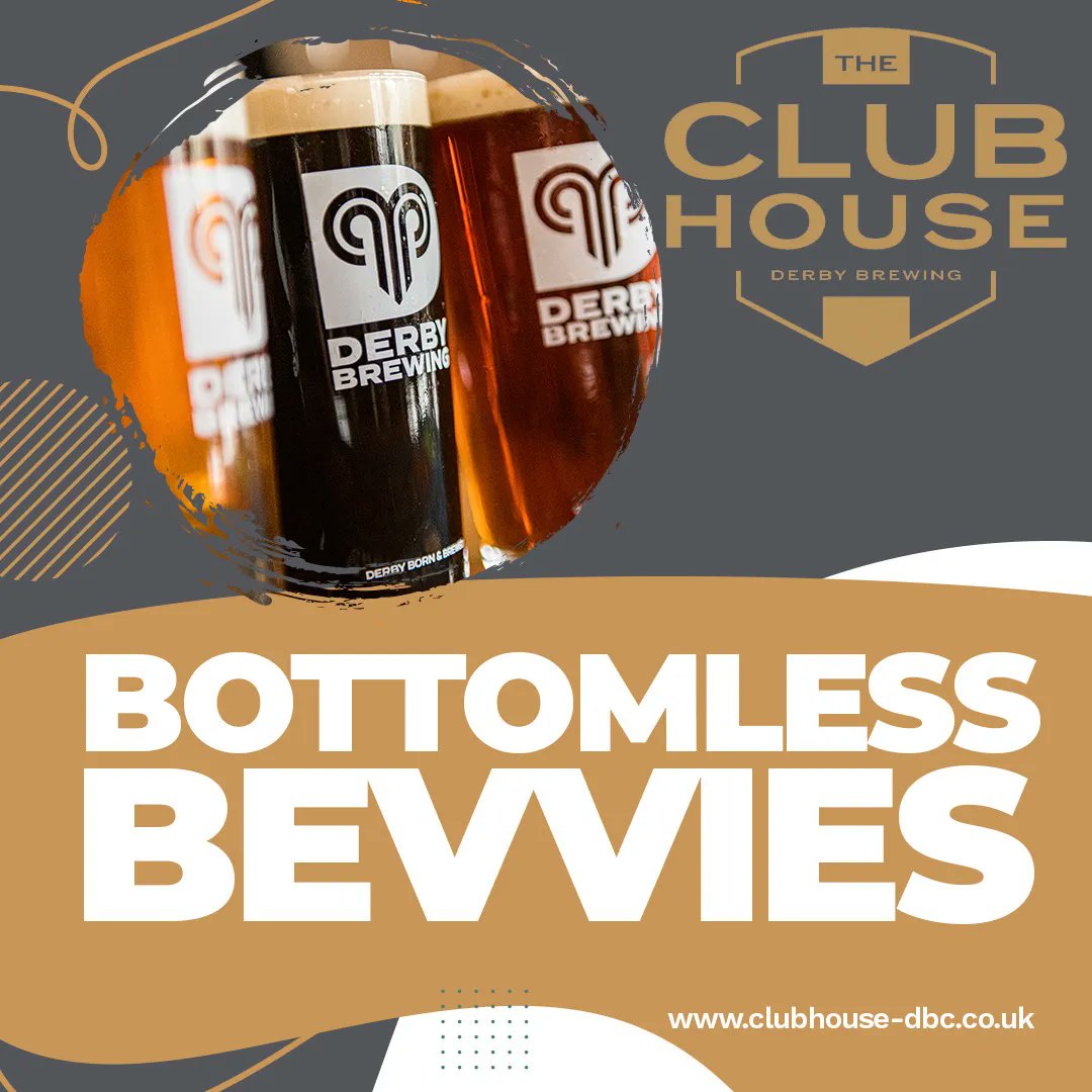 ClubhouseDerby's tweet photo. BOTTOMLESS BEVVIES 

Our version of bottomless brunch, Get underway at kick off and enjoy 90 minutes + extra time of bottomless drinks plus one item from our brunch menu . Book now for £32.95 

City Vs Liverpool - 12:30 Saturday 
Soccer Saturday - 3pm Saturday https://t.co/BnQOEgEoiv