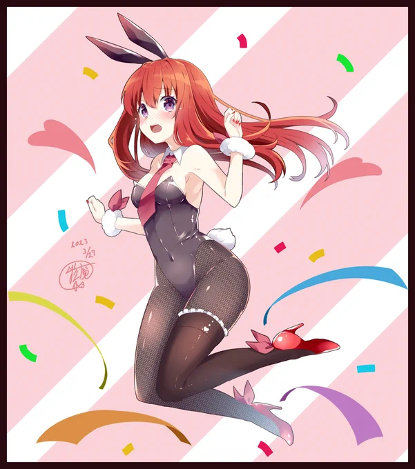 27/100日なんだかんだで(嫁で)再来。犬耳はよく付けてたけどまんまバニーガールは初ではなかろうか?……犬にして首輪付けたい(相方の理性も飛ぶぞ警報 