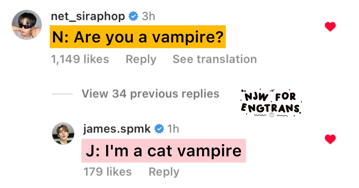 NJW_Translation's tweet photo. ꒰ #NetJamesEngTrans ꒱

📝[Caption]
🐶: 🐈❤️‍🔥
￼
#netsiraphop #JamesSu 
#NetJames #เน็ตเจมส์ https://t.co/Vq10464I1X