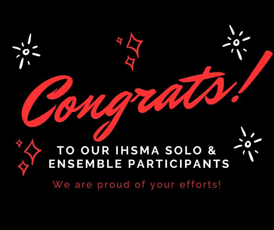 Great Saturday at IHSMA Solo &amp; Ensemble Contest in Spencer. 55 Division 1's, 31 Division II's, 1 Division III. THREE Best of Center Awards: Zac Fisher, Sam Hawkins, Ian Miller. 11 of our Division II's were one point away from achieving a Division I. Congratulations to all!