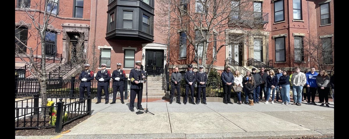Firefighters , Family & Friends paused for a moment of silence to Honor and Remember the Life and Legacy of Lt. Ed Walsh & FF. Michael Kennedy who died in the line of Duty 9 years ago at the Beacon St. fire . May they Rest in Peace and Never be Forgotten.