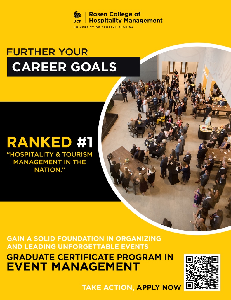Take action of your future with a Graduate Certificate in Event Marketing with UCF Rosen College! Apply today: hospitality.ucf.edu/graduate-degre…