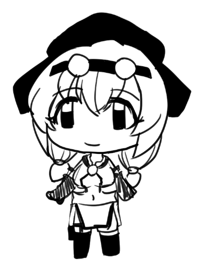 こんなデフォルメ具合ならさくっと立ち絵作れるかな・・・ #絵に描いたもち子 