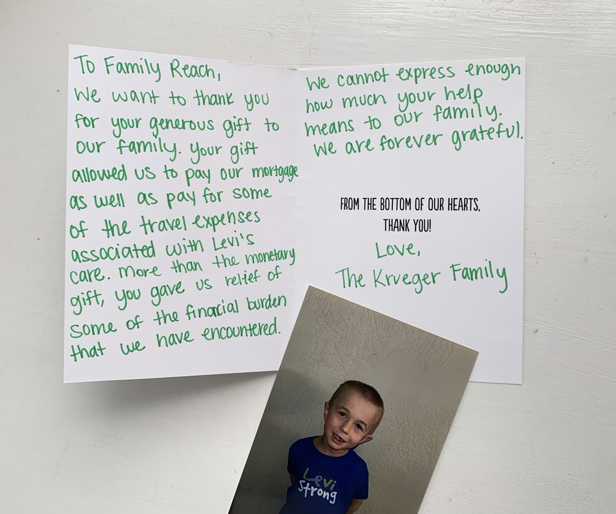 This thank-you note from Levi's family goes out to our whole community.

💚 Because of you, we're able to provide financial relief for families facing #cancer across the nation.