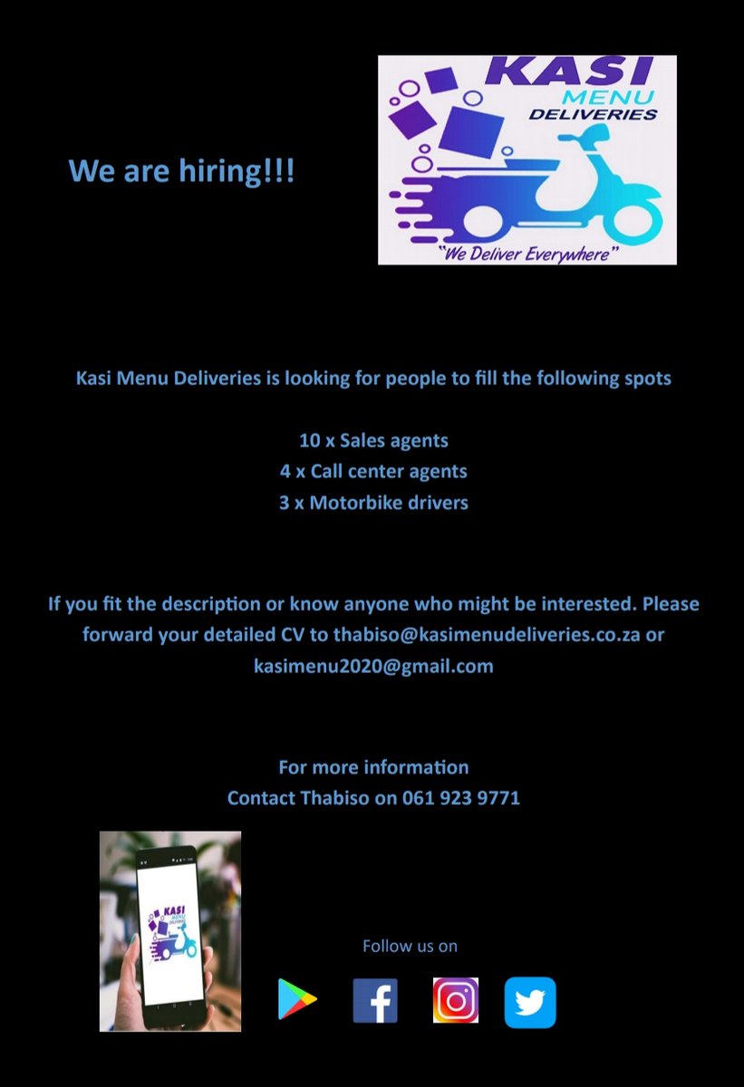 kasi_menu's tweet photo. WE ARE HIRING!!!! https://t.co/y7IHCvQZgF