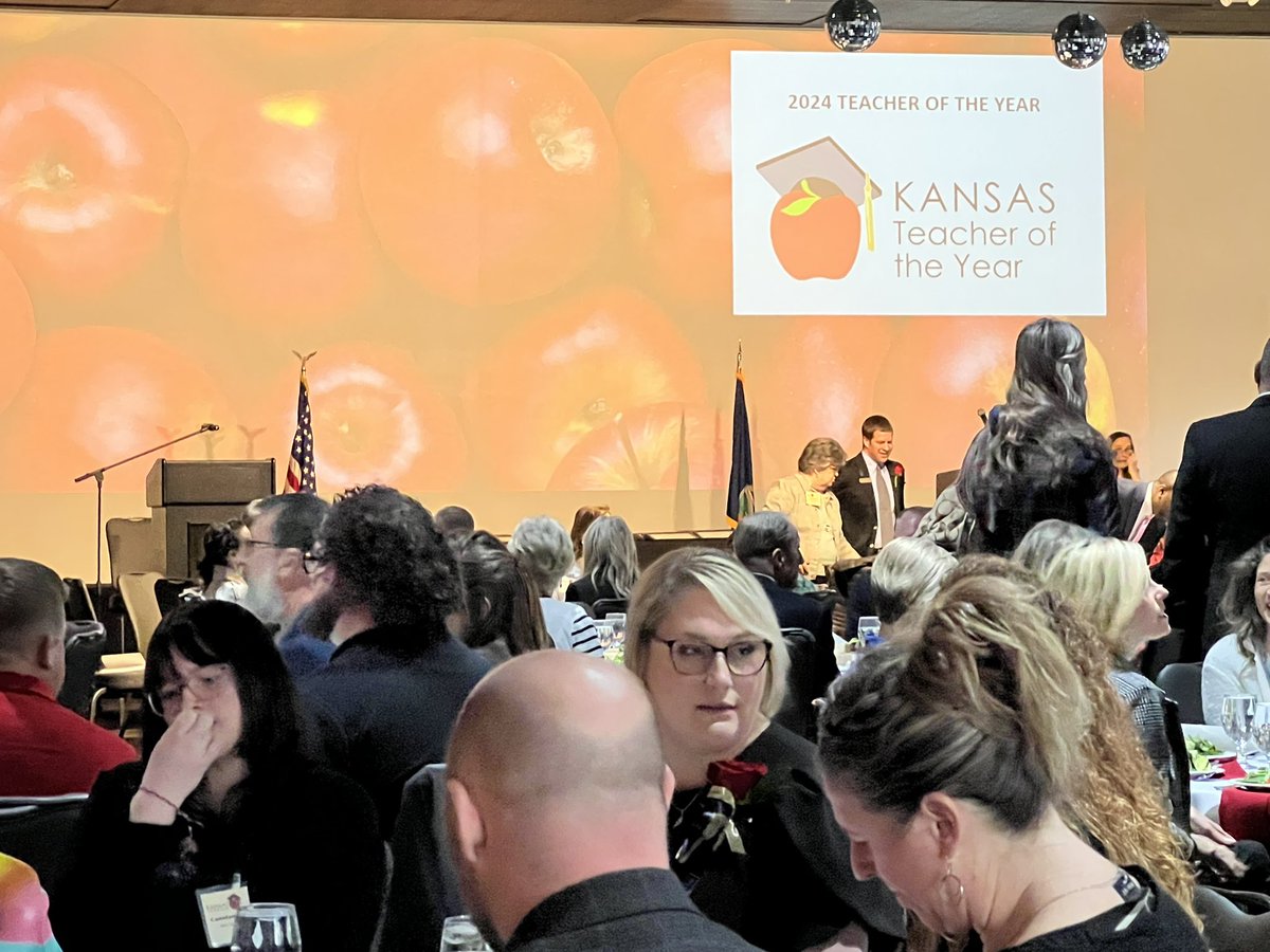 Very excited to be honoring OUR Caitlan Johnston, 3rd grade teacher @grayhawk458 at the Region 2 Kansas Teacher of the Year banquet. @ksde #KansansCAN #tbw