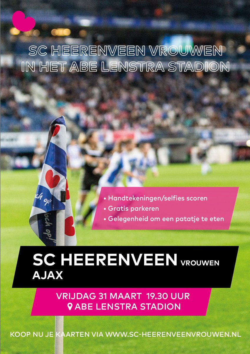 Vrijdag 31 maart rolt vanaf 19.30 uur de ⚽️ in het Abe Lenstra Stadion 👊 <a href="/SCHVrouwen/">sc Heerenveen Vrouwen</a> tegen <a href="/AjaxVrouwen/">Ajax Vrouwen</a> Ben jij erbij? 💋
Tickets zijn via onderstaande link te bestellen 👇
tickets.sc-heerenveen.nl/events/home/sc…
Wij hebben er zin in! Retweet zou top zijn. 🍀
#volstadion #heeaja #vrijwilliger