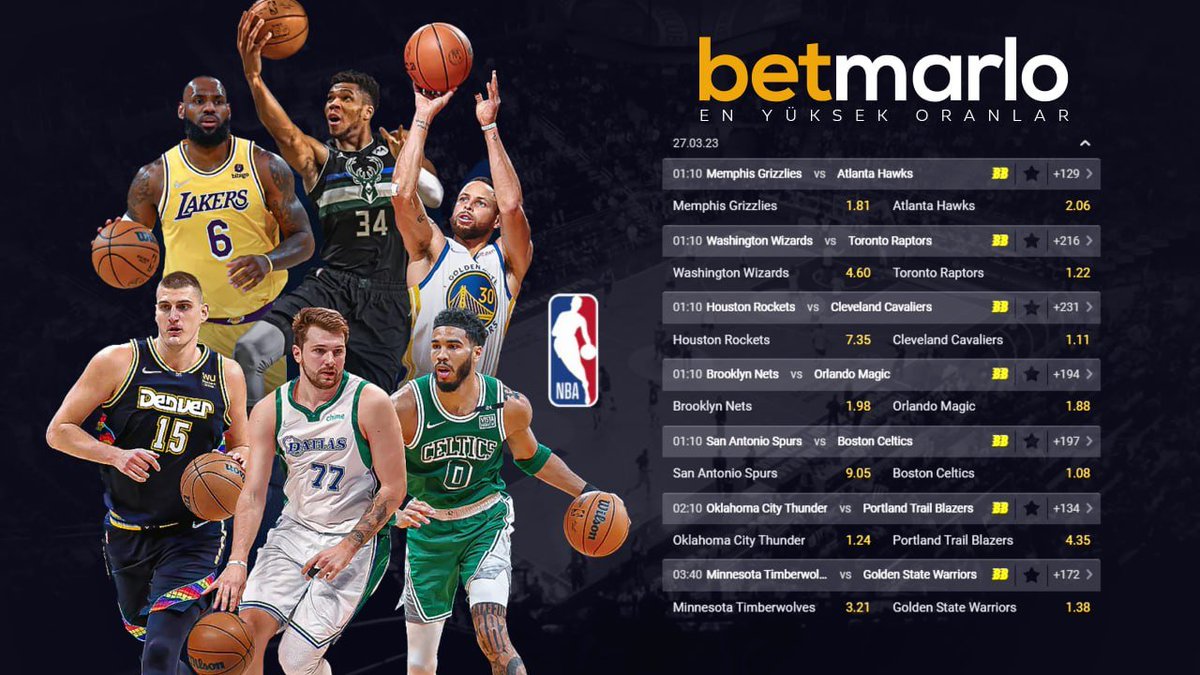 🏀 #Betmarlo 'da günün öne çıkan NBA karşılaşmaları yüksek oranlar  sizleri bekliyor!

🔥 Birbirinden özel bahis seçenekleri ve avantajlı fırsatlar ile sende heyecana ortak ol!

💲 Maçını seç, kuponunu yap sen de kazan

💰 Kayıt ol; linktr.ee/betmarlo