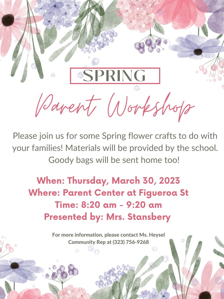 FigDolphins's tweet photo. 🌷🌼Hello Figueroa Families! Please join us on Thursday, March 30th for some Spring flower crafts you can do with your family! 🌺🌸 https://t.co/s7domF5kwC