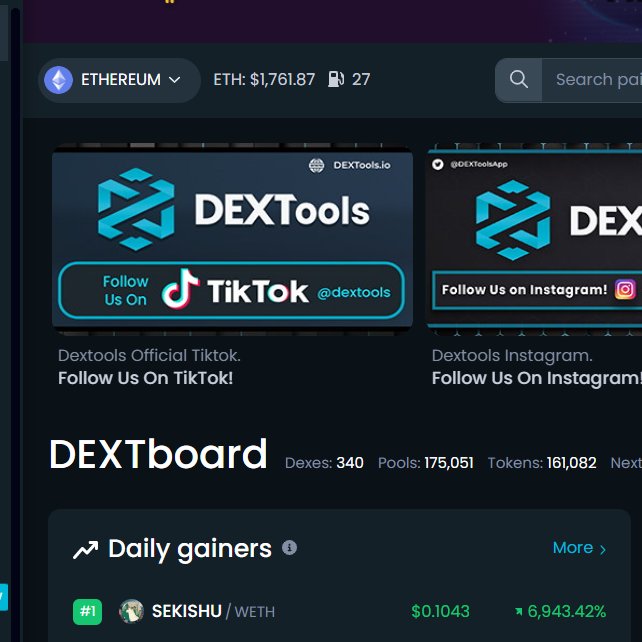 Top Gainers on Dextools #1 🐻‍❄️#SEKISHU #KISHU #SHIBARIUM #SHIB