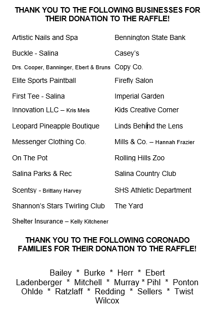 Thank you to these families and community sponsors making our Cougar Carnival a success! Coronado PTO appreciates you.🎪💫