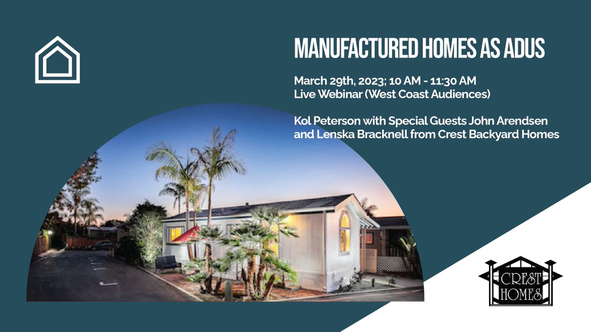 Join us for this special Live Webinar on the possibilities of manufactured homes as an affordable option for ADUs on the west coast. #adus #adu #westcoastrealestate #accessorydwellingunit #adudevelopment #manufacturedhomes #greenbuilding

loom.ly/IuK8obw
