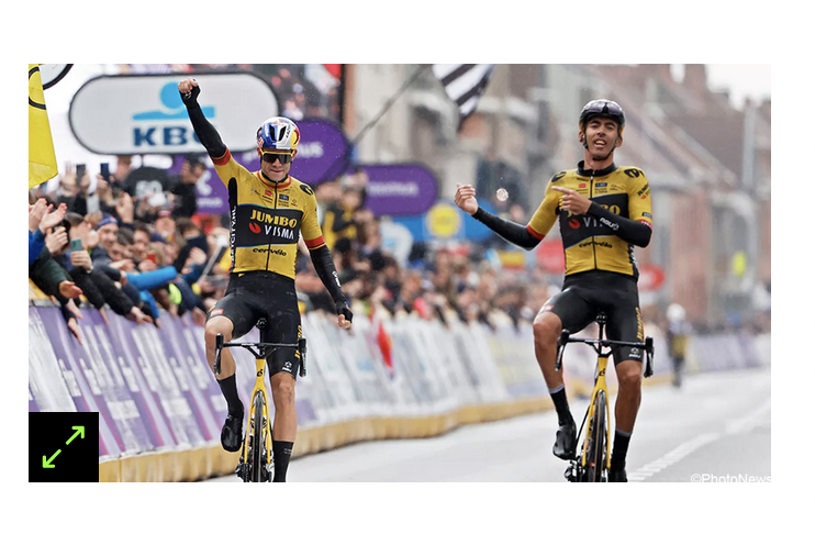 bartvanloo's tweet photo. Als ze het palmares van @WoutvanAert  over 10 jaar oplijsten mag daarbij: hij gaf @GentWevelgem cadeau aan zijn ploegmaat Laporte. Welke toprenner heeft dat in zijn palmares staan? Welke coureur van dit niveau gaf ooit een koers van dit niveau cadeau? #NieuwSoortPalmares @sporza https://t.co/i421OPxSf9