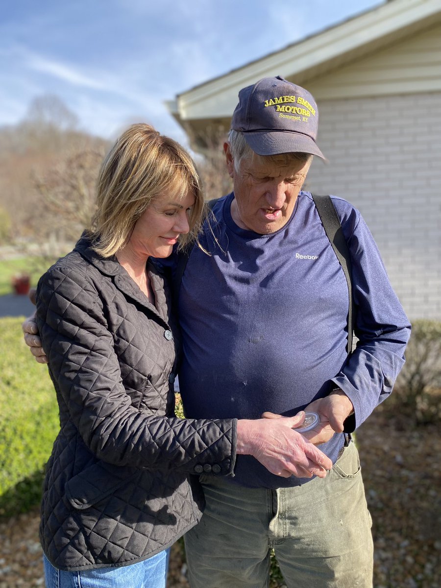 KellyCraftKY's tweet photo. While on the road, it has been a pleasure to meet supporters across the Commonwealth like Gary &amp; Jean Smith. Hearing from our Veterans will always be a top priority for me, and it was an honor to give him one of my challenge coins for his service and sacrifice to our county. https://t.co/guDxxzXJqD