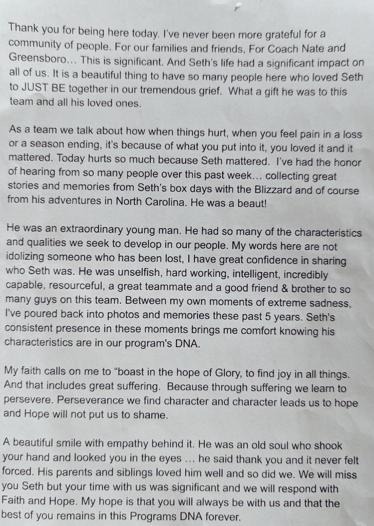 Perry14e's tweet photo. Here's the Statement from  @barton_menslax Head Coach Warren Shumate read on-air and during the post-game gathering of players, friends and family. #RIP Seth, we miss ya, eh! 🇨🇦🍁🥍♥️😥
@BartonAthletics @uncgspartans @GC_MLAX https://t.co/u01ZNV3tZu