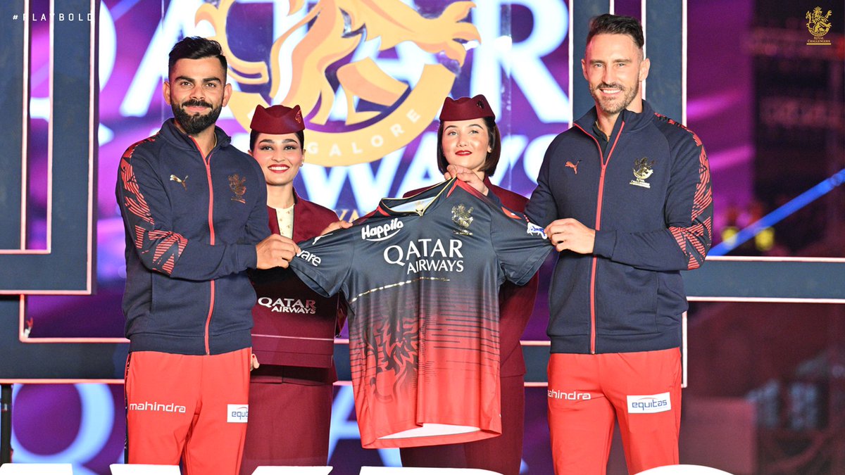 RCBTweets's tweet photo. We are thrilled to announce and unveil a long term association with @qatarairways as the main principal partner of RCB. 🤝

Fasten your seatbelts for an unforgettable journey!

#PlayBold #ನಮ್ಮRCB #RCBxQatarAirways https://t.co/r1qzYLcZ4M