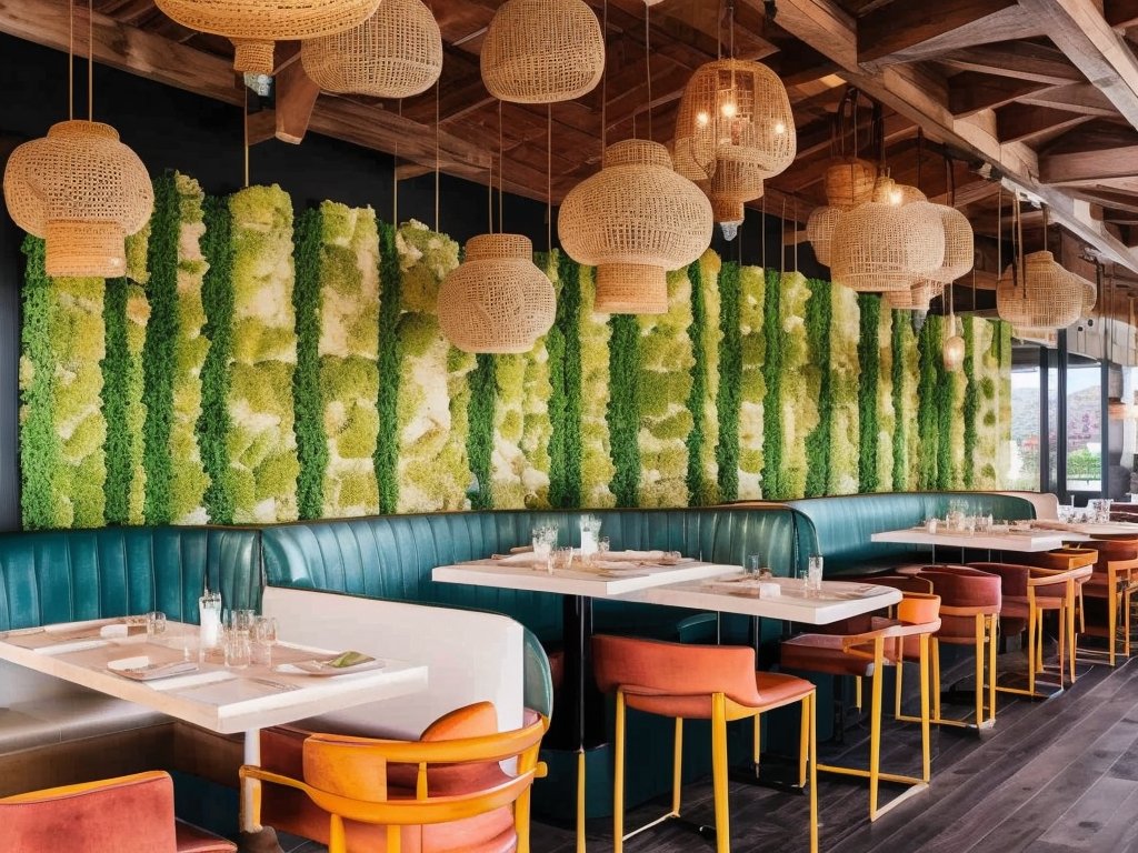 DecorousApp's tweet photo. Thinking of a boho style restaurant? Focus on layered textures & natural elements! WE love blending vibrant colors with earthy tones to create a unique look. #bohorestaurant #interiordesignadvice #interiordesign https://t.co/o1lEOFHn7H