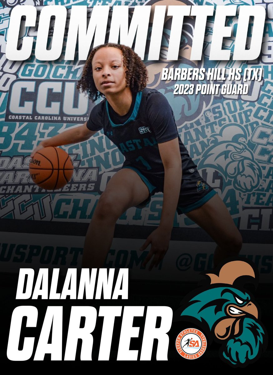 #BarbersHill HS (TX) 2023 PG Dalanna Carter (@dalanna_carter0) commits to the #CoastalCarolina #Chanticleers

@CoachKPederson @The_CoachShoe @coachjackson_5 @juliaford23 @CoastalWBB