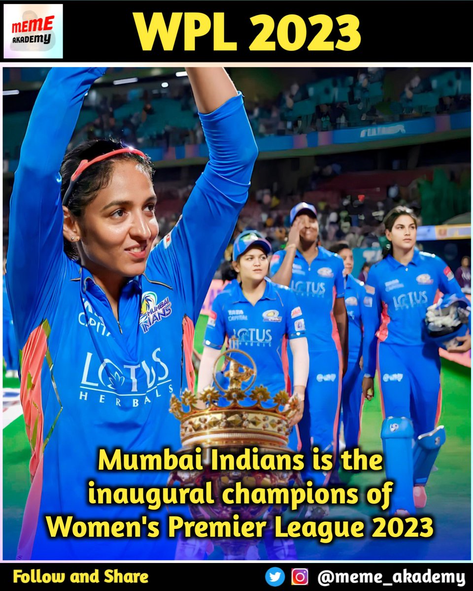 Meme_Akademy's tweet photo. #WWPL 2023 Champions - Mumbai Indians
#meme_akademy
#memes #viral #funnymeme #funny #dailymemes #memesdaily #viralpost #instagram #instamemes #wpl #mumbaiindians #memecommunity #socialmedia #instagrammemes #memepage #wpl2023 #wpl23 #mumbai https://t.co/8FziMEhlbA