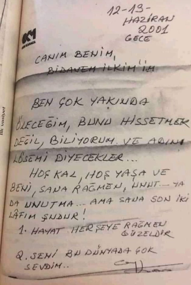 Cem Karaca'nın eşine yazdığı son mektup. 2001