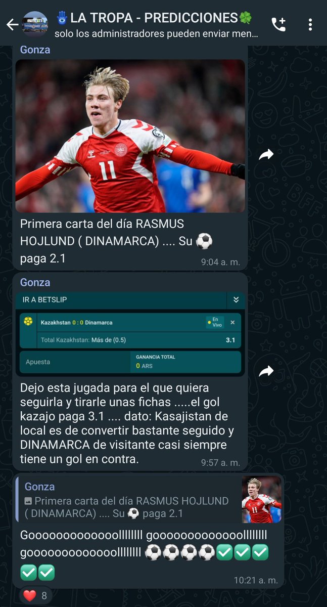 Astro_Psicolog1's tweet image. Nuestro grupo de WhatsApp 🧿
Hoy #Domingo nos dejó lindos aciertos de la mano de Nuestro Tipster oficial de LA TROPA #Gonza ✨👌 Que no solo durante casi 2 años apoyo y aporto en nuestro comedor infantil, si no, que también paso a ser de nuestro equipo de análistas y hoy es uno