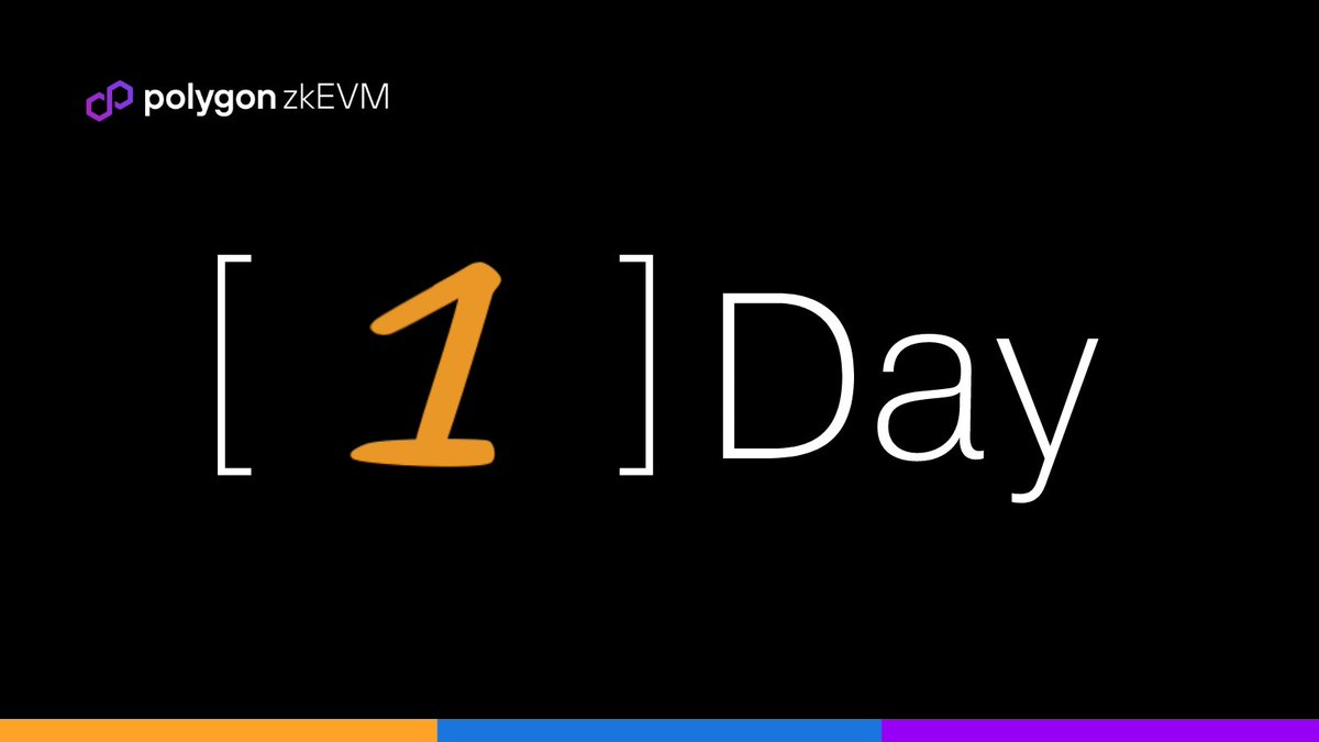 0xPolygonFdn's tweet image. One day until the launch of Polygon #zkEVM Mainnet Beta.

One day until the journey to the frontier of Web3 begins. 

One. Day.

Ready? Sign up for zkDay 2.0 to celebrate the launch, featuring special guests 👀 ethglobal.com/polygonzk

Meet you at the horizon.