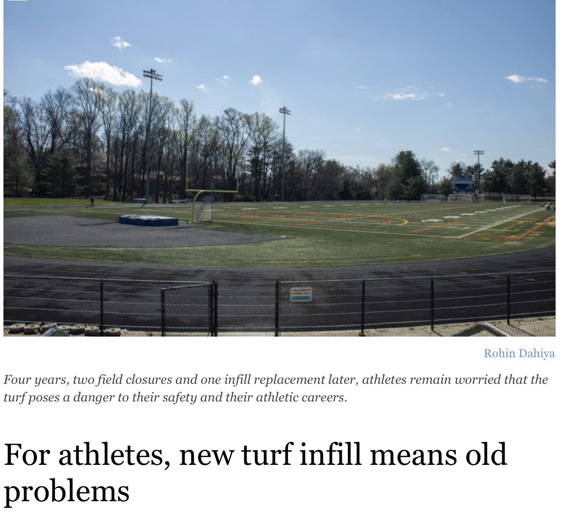 Artificial turf equated w/“slip & slide concrete”. 

No end to the problems with artificial turf.

This community rejected tire crumb infill but encountered problems with the alternatives they’ve tried: zeolite (mineral) infill & Brockfill (wood) infill

theblackandwhite.net/74713/feature/…