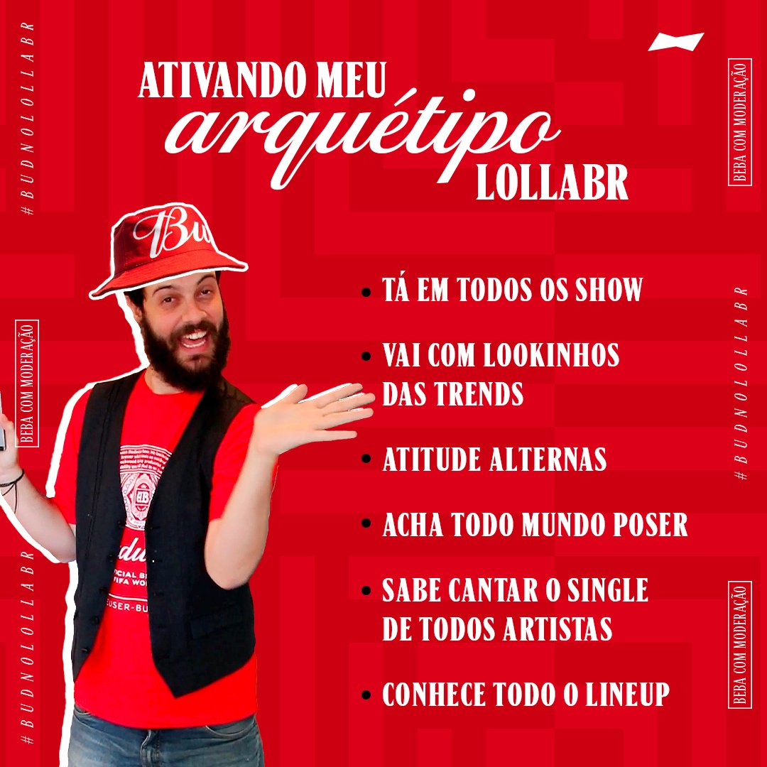 Budweiser_Br's tweet photo. Já ativou seu arquétipo #LollaBR ? Conta mais dessa atitude alternas. 😎

#BudNoLollaBR #BebaComModeração https://t.co/QzZVFVenYK