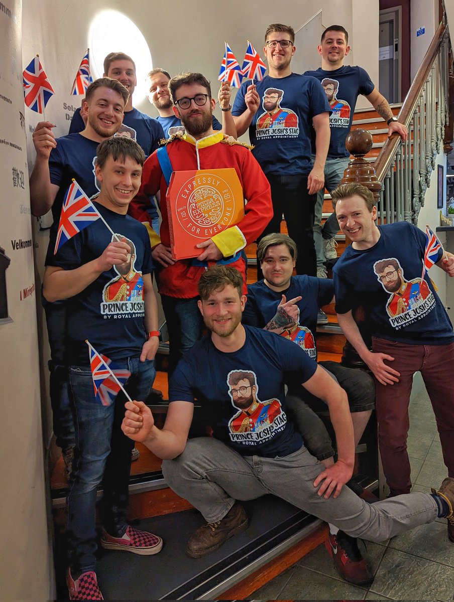 SamAdamWright's tweet image. Currently operating on 3 hours sleep 😳 But it was worth it to celebrate Josh's #StagWeekend! We ate well, partied hard, and survived Squid Game relatively unscathed 😅 Shout out to @TshirtExpert for the fantastic clothing featuring His Royal Highness!