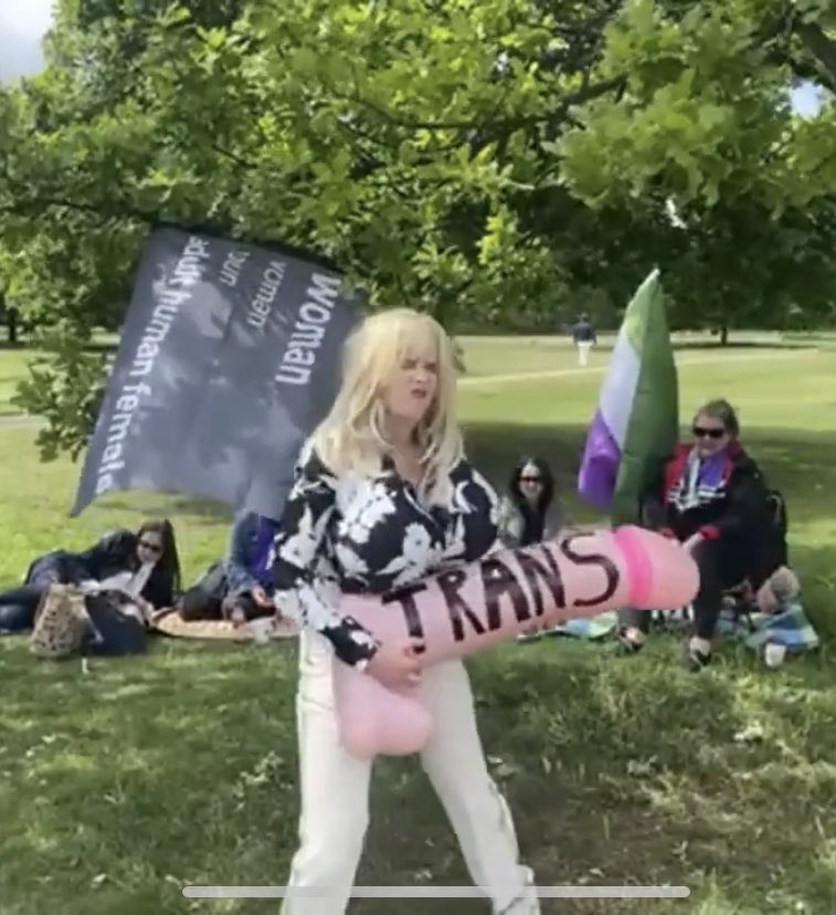 Will the Badenoch-Braverman Culture Wars Ministers get behind Posie Parker AKA Kellie-Jay Keen? Would they be daft enough to support this 👇

Nazi Barbie is Parker's social media avatar. The blow up dick lady is at a Posie Parker rally. 

The Nazi Blackshorts are fans.