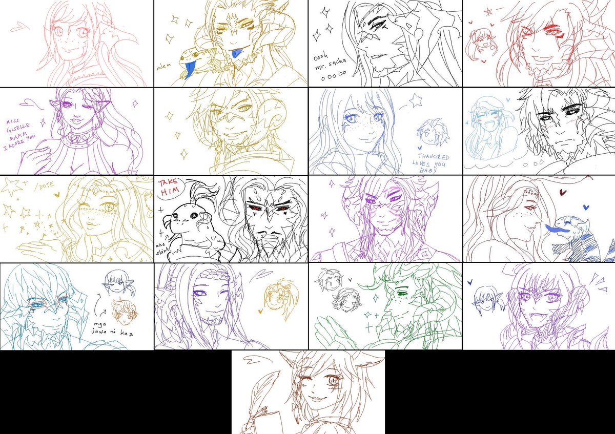 time to reveal all the drawme scribbles i made throughout the weekend!! to my friends who've seen any of these, now you know : )

thank you for letting me draw all your wonderful WoLs \o/ 