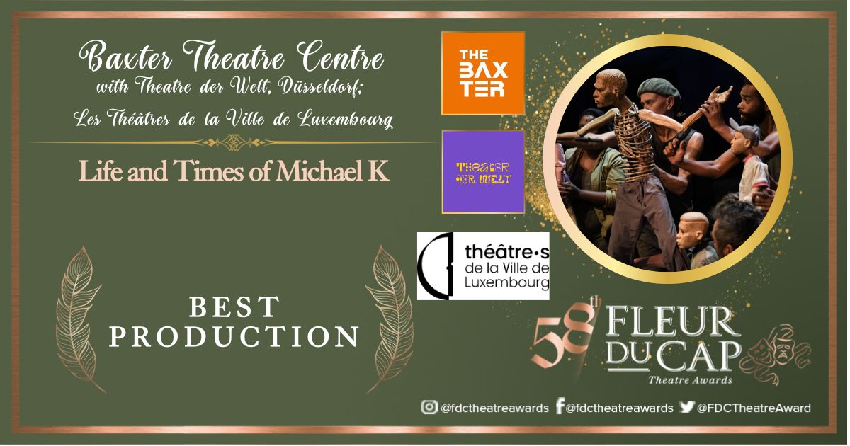 CTTheatreAwards's tweet photo. For our last award of the night, in the category of Best Production, the winner is the Baxter Theatre Centre; Theater der Welt, Düsseldorf, Les Théâtres de la Ville de Luxembourg for Life and Times of Michael K!
#FdCTheatreAwards #DistellArts https://t.co/1R5MT6aquH