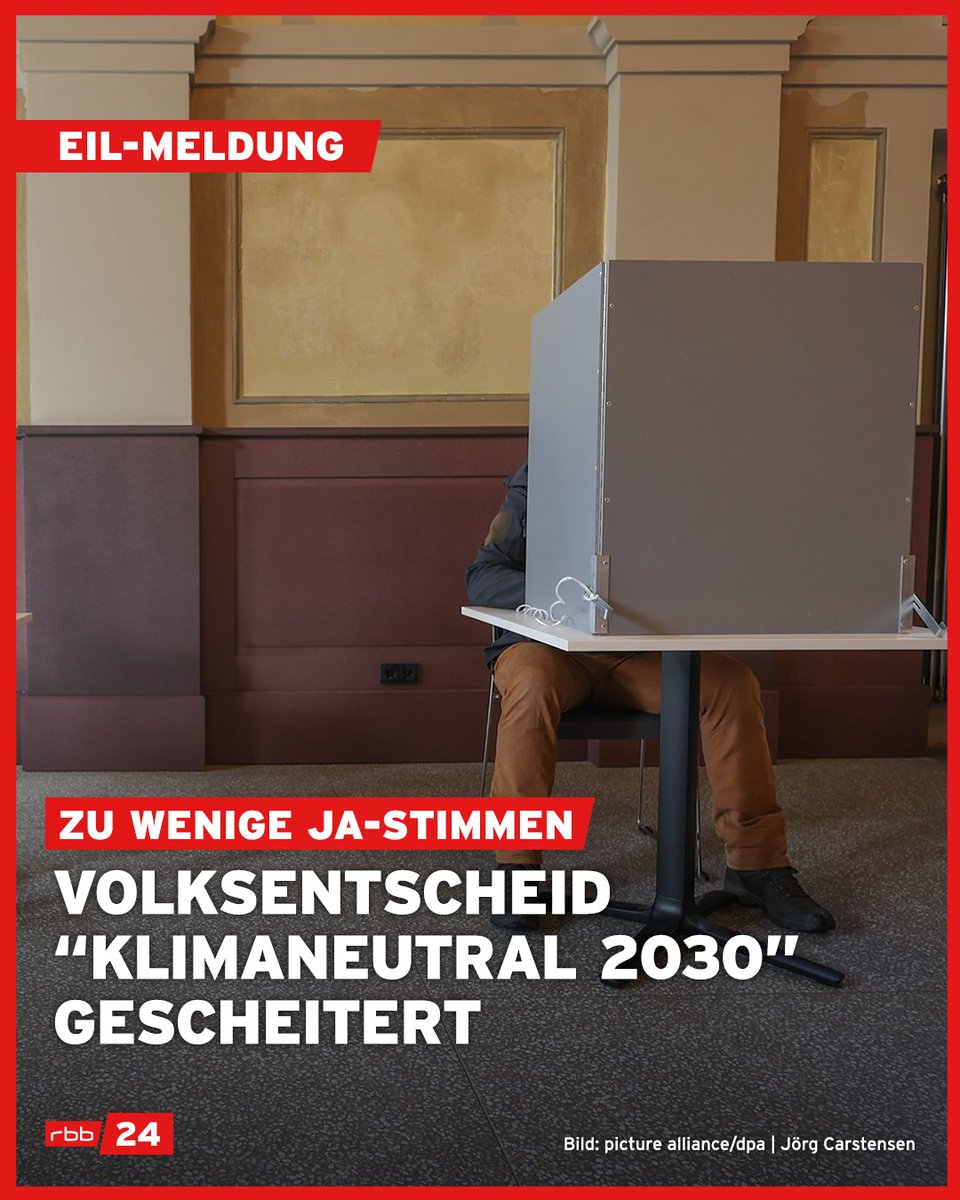 rbb24's tweet photo. Volksentscheid gescheitert

Für eine erfolgreiche Initiative hätten 607.518 der Wahlberechtigten mit "Ja" stimmen müssen - nach Auszählung fast aller Stimmen sind es 421.000. 

403.000 stimmten mit Nein.

(Auszählungsstand: 3.048 von 3.103 Abstimmungslokalen) 

#Volksentscheid https://t.co/PmMYTxBCVH