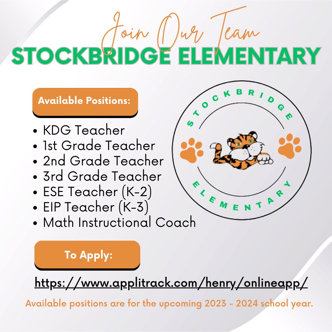 Are you in search of a career where you can have an "immediate impact?"  At SES, we are "Striving - Exceeding - Succeeding" and would love for you to join our team <a href="/chari_cowan/">Chari Cowan</a> <a href="/Crobept33/">Cemond Robinzine</a> 
For more information and to apply, visit applitrack.com/henry/onlineap….