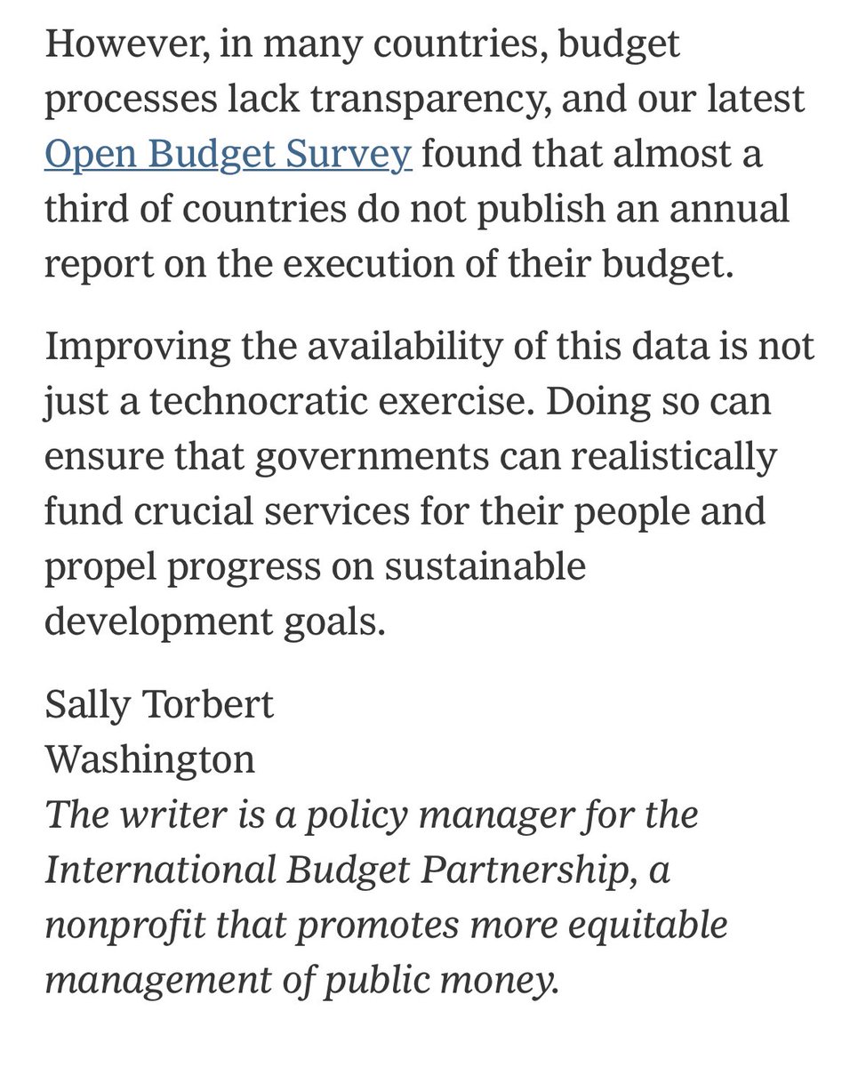 David_Robins's tweet image. #budgetcredibility &amp;amp; #openbudgets  in Sunday’s New York Times, from @storbert of @OpenBudgets. 

“…governments tend to shortchange funding for health, agriculture and other social sectors that most affect underserved communities.”

nytimes.com/2023/03/26/opi…