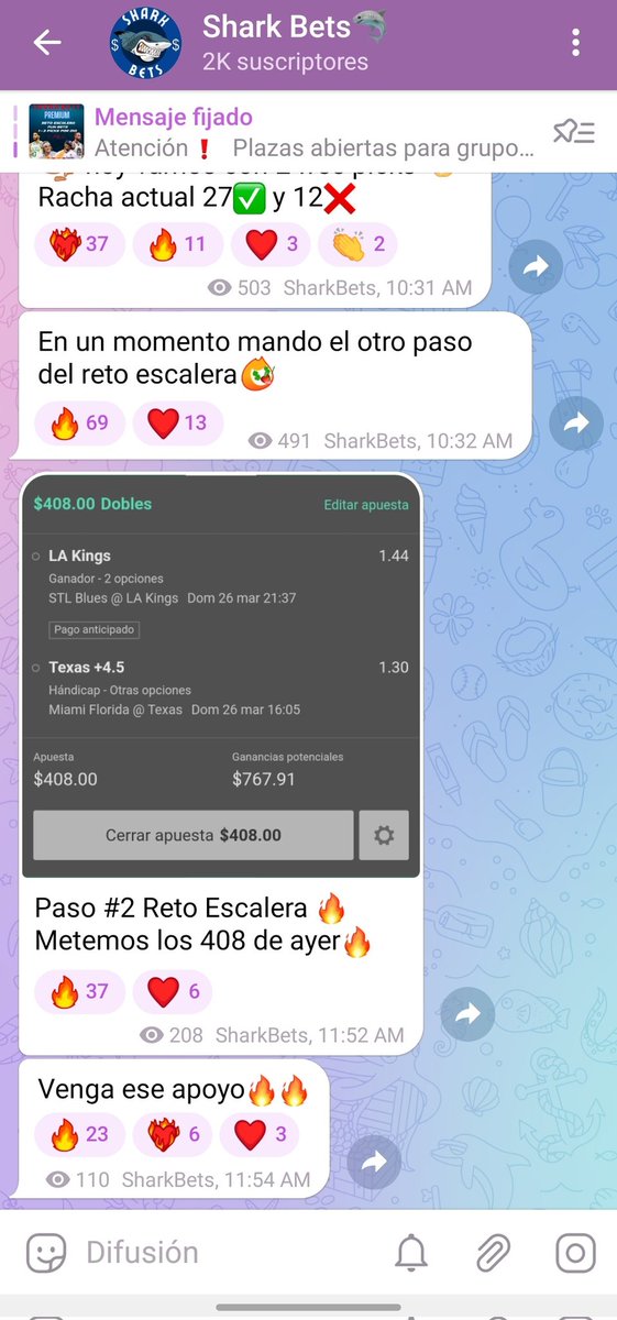 Nos estamos aventando  un reto escalera por el grupo Free🔥
Aún puedes entrar, apenas se envió el paso #2🦈
Es de 500 a 2500🔥
Únete que esperas :t.me/+6cpyvPf6lF1kO…