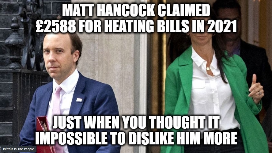 Britain_People's tweet photo. MATT HANCOCK

🔴COST OF GREED CRISIS

Hancock wants £10,000 for a single day's work. 

The state pension is £8,122 for an entire year.

RETWEET if this is morally wrong. https://t.co/tnG6yNVXpi