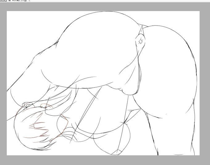 バックアナル構図をカキカキしてましたよん〆('ー`)bこちらもいつもとは違ったポーズで描こうと決めていた訳ですが・・・まあ難しいことwとりあえず、見て右側の脚を奥に曲げてる感じにせんといけんと今思ったです〆('ー`)ゞ 