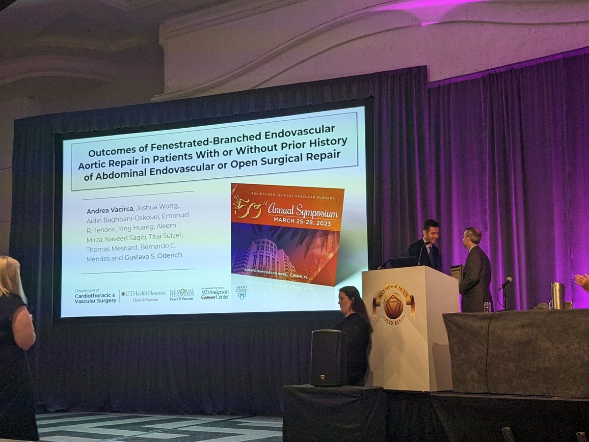 #SCVS2023: award-winning @SCVS1969 paper: 'Patients treated after prior EVAR had higher rates of persistent type-2 endoleak and more often sac enlargement greater than 5mm' @GustavoOderich @MayoVascSurgery