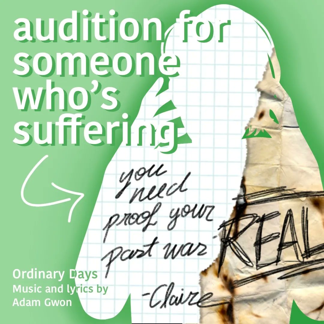 Remember! Auditions are tomorrow in the Flex Space @ 44 Gaukel 

ORDINARY DAYS is presented by arrangement with Concord Theatricals. concordtheatricals.com 

#ordinarydays2023 #kwevents
