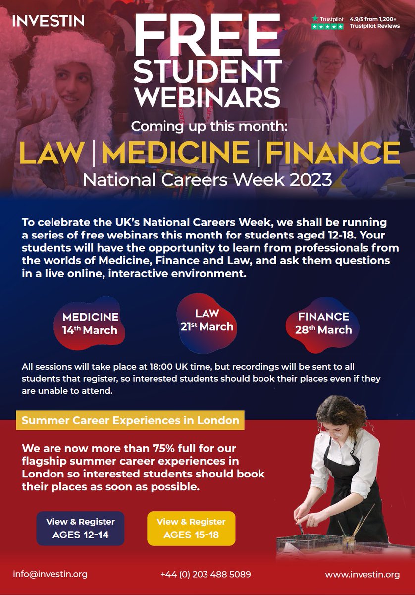 To celebrate the UK's National Careers Week, Investin will be running a series of free webinars this month for ages 12-18.