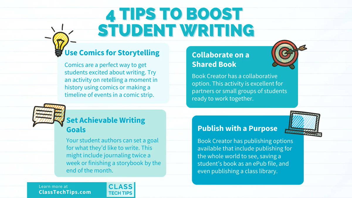 BookCreatorApp's tweet photo. #BeAnAuthor month is here and @ClassTechTips has 4 tips to boost student writing!

Learn more at https://t.co/zASGdxQAZZ #edutwitter https://t.co/N3VhGuVJNB